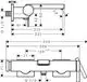 Aufputz-Wannenmischer mit durchgehendem Rohr und seitlichem Hebel, gemessen in einem technischen Diagramm. Hansgrohe Produktdesign, einfache Montage.